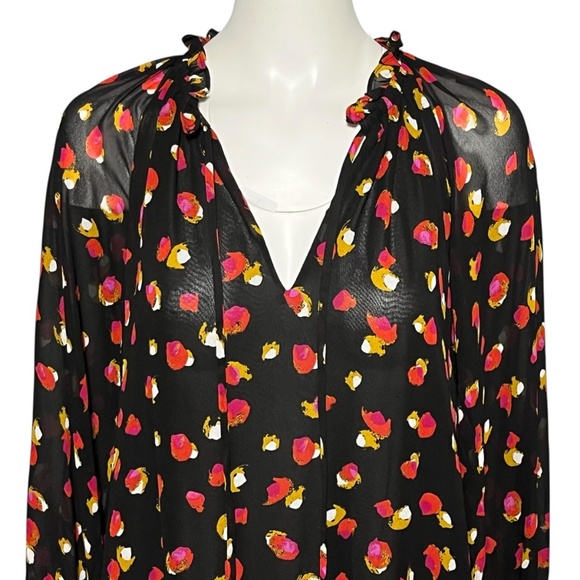 Derek Lam 10 Crosby Black Sheer Long Sleeve Mini Dress Red Print Designer Size 4 - Picture 2 of 7